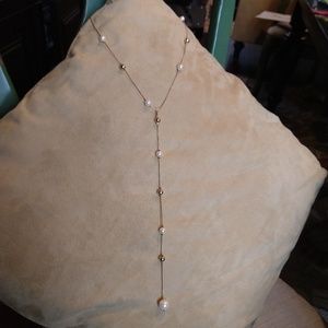 Gold Ball and Pearl Beaded Y-Necklace. NWOT.